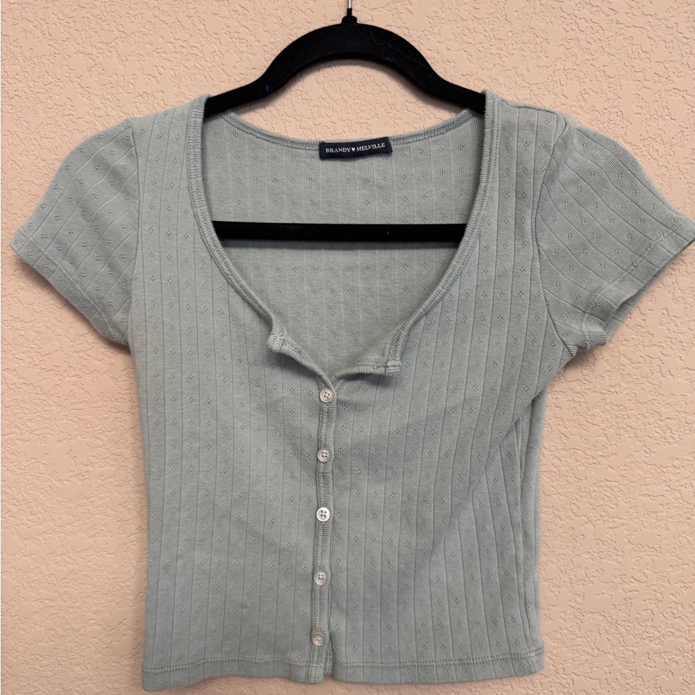 Brandy Melville - Gray Button-Up Short Sleeve Top